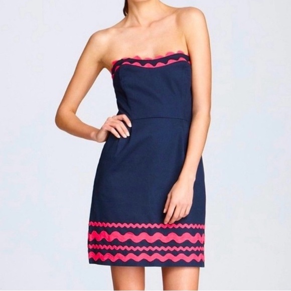 Vineyard Vines Strapless Dress Navy/ Pink Sz. 6 - Picture 2 of 9
